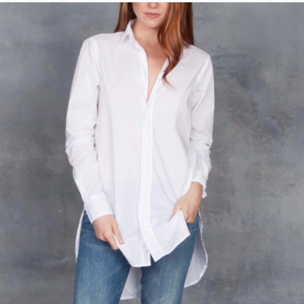 NWT Frank & Eileen Grayson Button Front Shirt Tunic Shirttail High Low Hem sz S